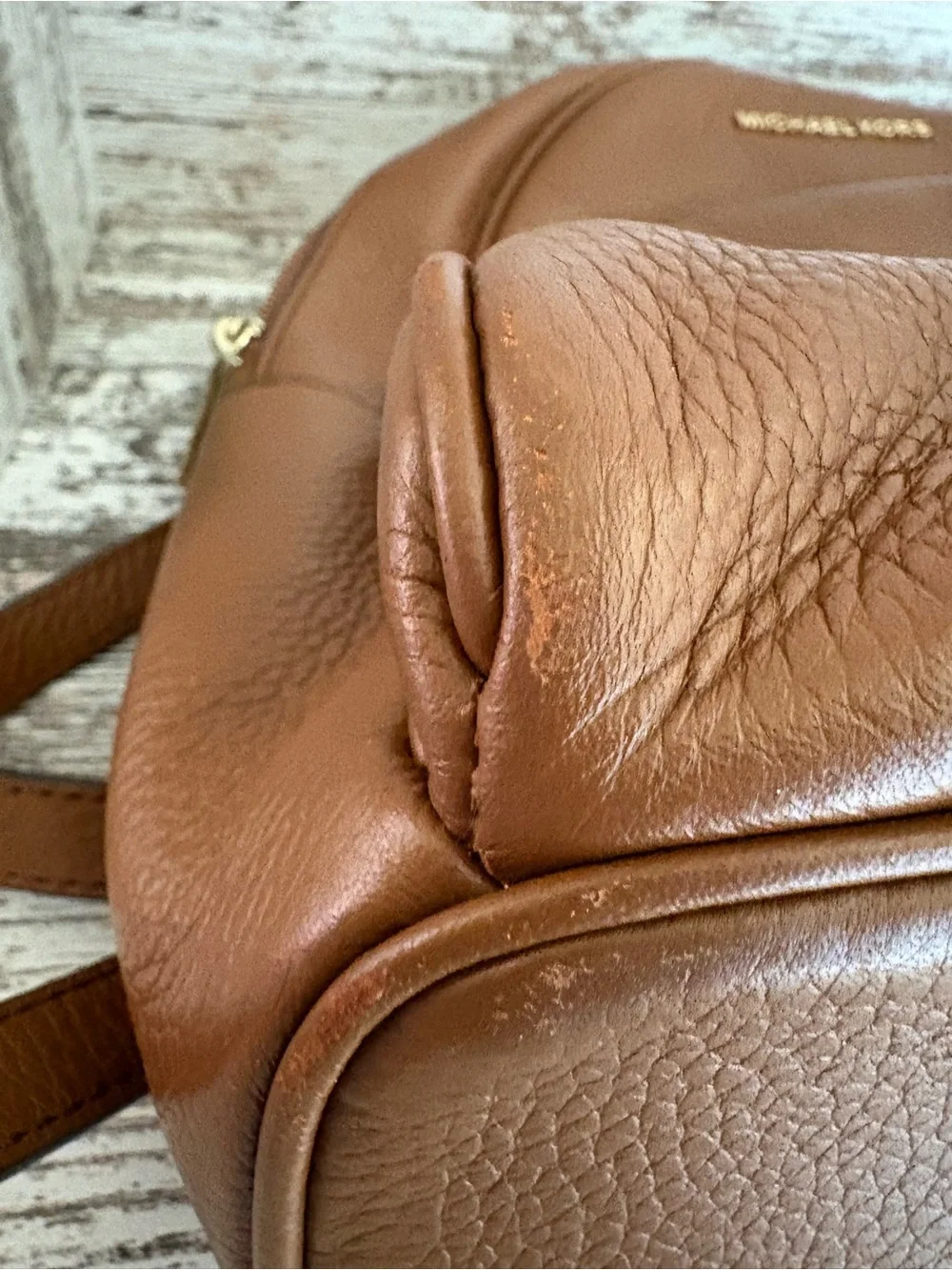 Michael Kors Tan Pebbled Leather Backpack with Gold Logo
